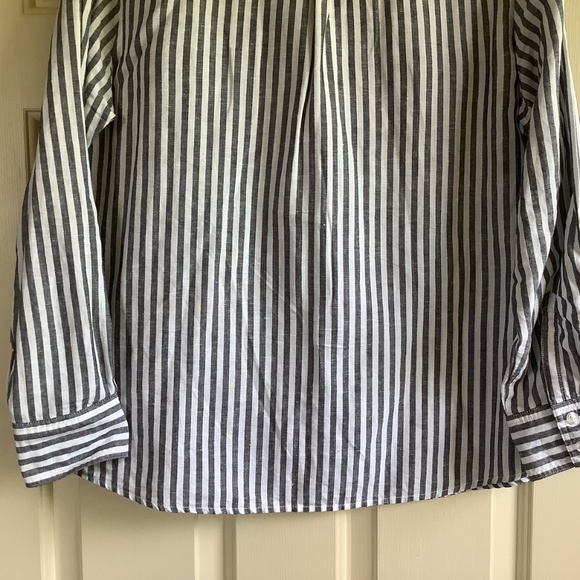 Rachel Hollis Woven Linen Striped Henley Shirt Grey White SZ 14 - Picture 9 of 16